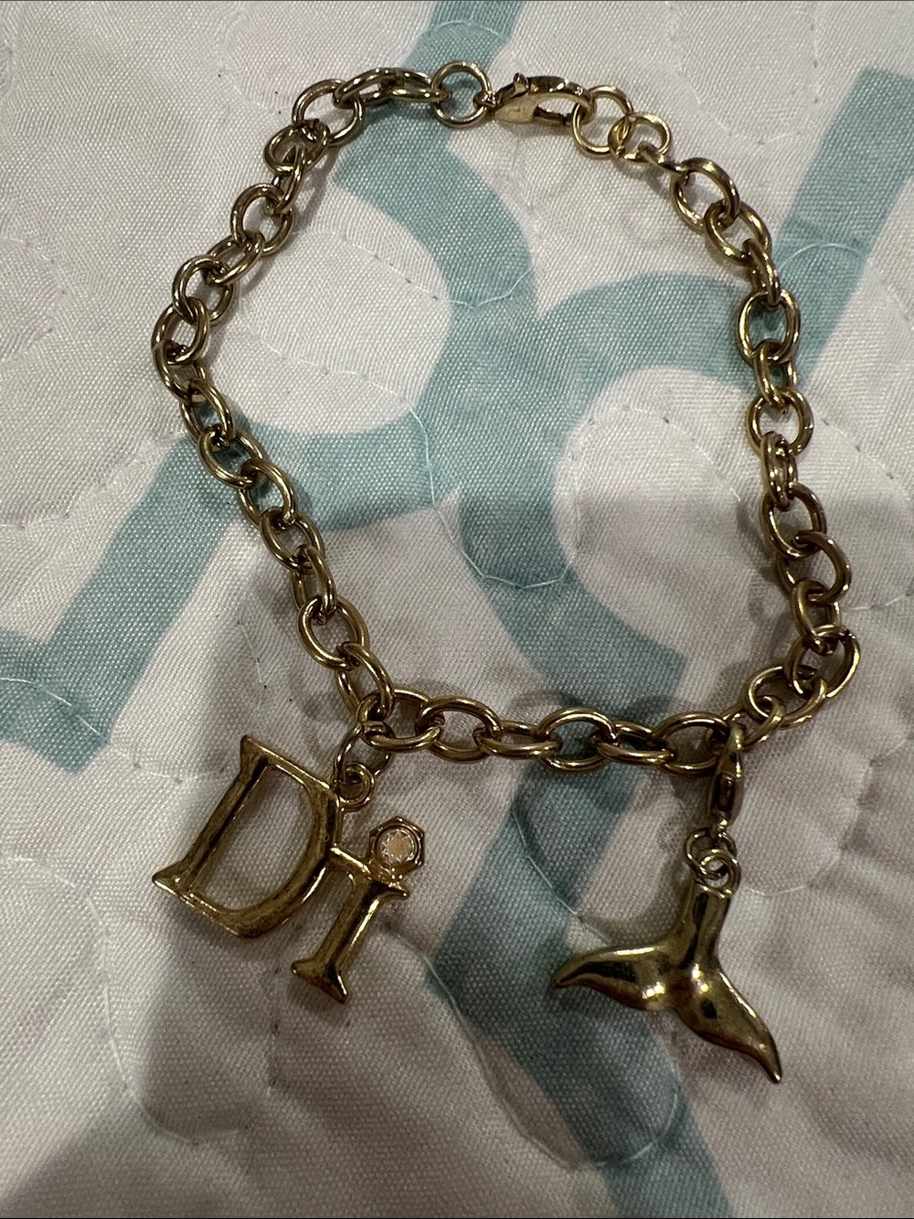 Gold-Tone Women’s Charm Bracelet with 'Di' Letter and Whale Tail Charm